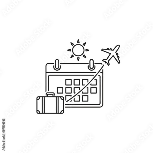 Travel planning with calendar and suitcase.