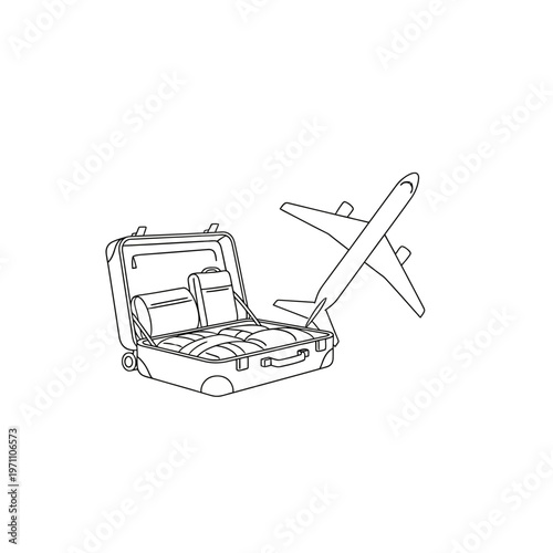 Luggage with airplane travel concept.