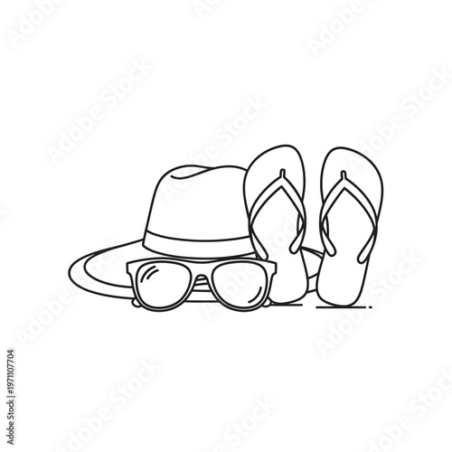 Foto Sunglasses hat and flip flops.