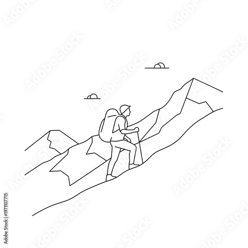 Man sitting on mountain with backpack.