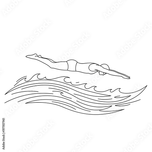 Swimmer in water doing freestyle stroke.