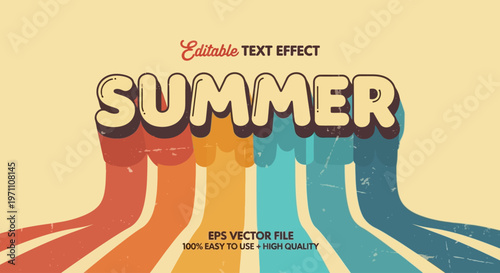 Vibrant summer illustration of a colorful wave design on a bright background with editable text effect