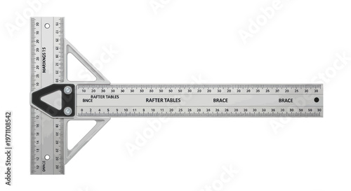 Flat illustration of a silver combination square ruler on a white background detailed view
