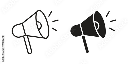 Megaphone icon set, collection of icon in editable strokes and flat versions