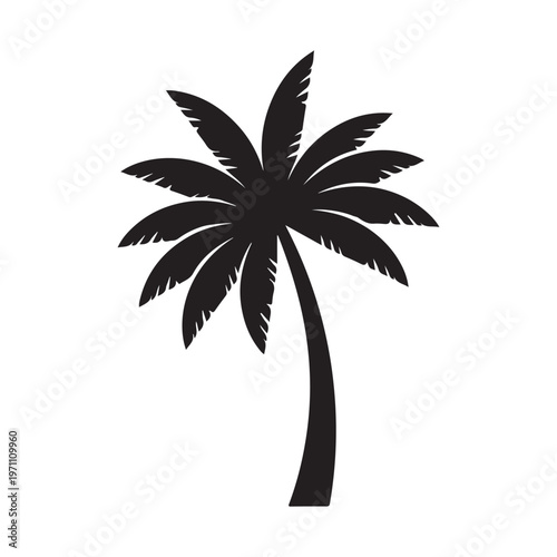 Black Palm Tree Silhouette Vector Icon on White Background