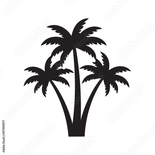 Three Palm Trees Silhouette Tropical Vector Illustration on White Background