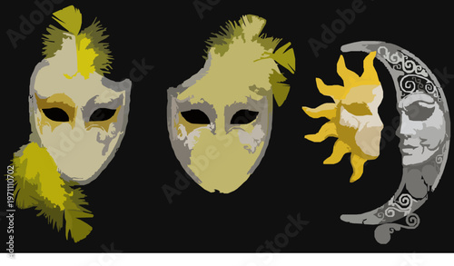 Decorative Carnival Masks Set Masquerade Festival Vector Illustration