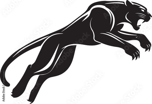 Aggressive Jumping Panther Silhouette Vector Logo Isolated on White Background