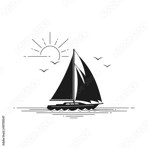 Sailboat on Water with Sails Up.