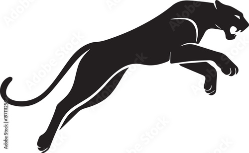 Aggressive Jumping Panther Silhouette Vector Logo Isolated on White Background