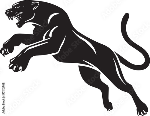 Aggressive Jumping Panther Silhouette Vector Logo Isolated on White Background