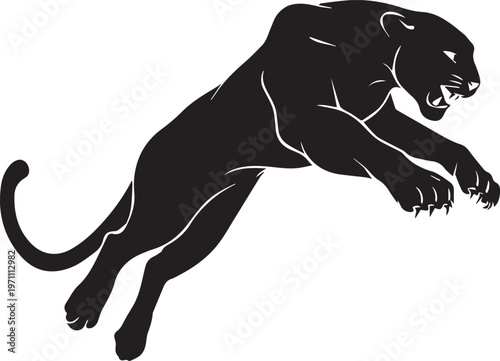 Aggressive Jumping Panther Silhouette Vector Logo Isolated on White Background