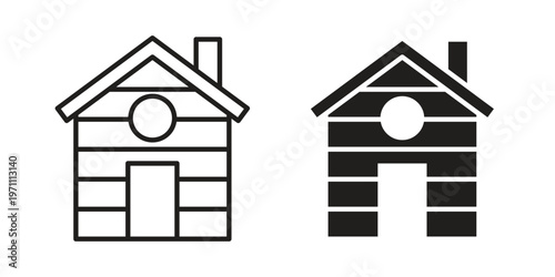 Cabin icon set, collection of icon in editable strokes and flat versions