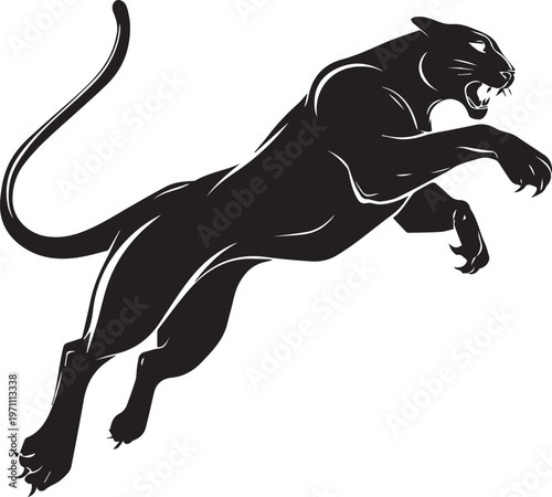 Aggressive Jumping Panther Silhouette Vector Logo Isolated on White Background