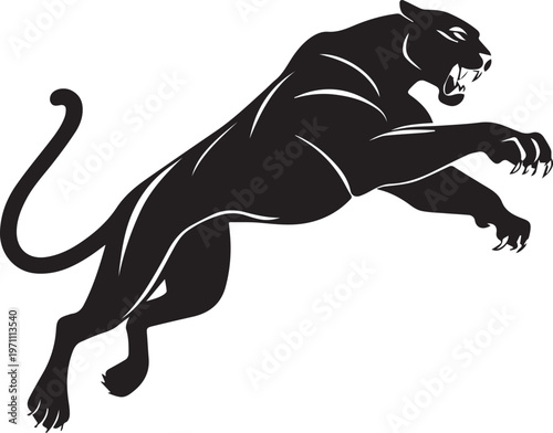 Aggressive Jumping Panther Silhouette Vector Logo Isolated on White Background