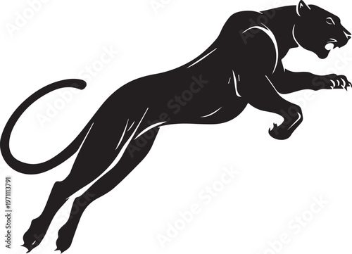 Aggressive Jumping Panther Silhouette Vector Logo Isolated on White Background