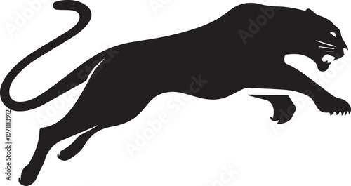 Aggressive Jumping Panther Silhouette Vector Logo Isolated on White Background