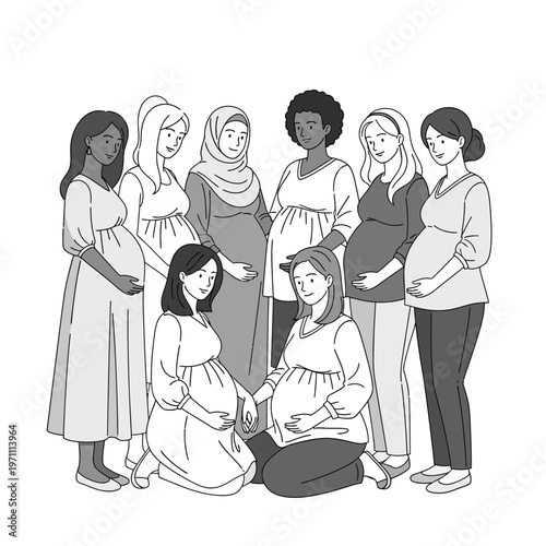 Diverse group of pregnant women together.