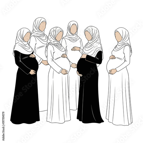 Pregnant Muslim Women Wearing Hijab.
