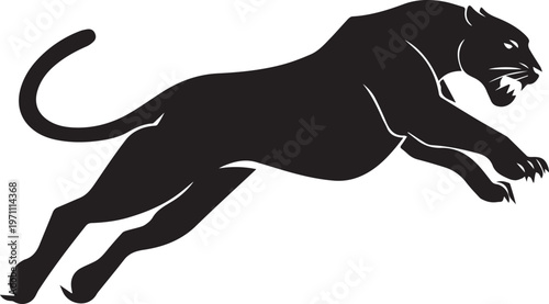 Aggressive Jumping Panther Silhouette Vector Logo Isolated on White Background