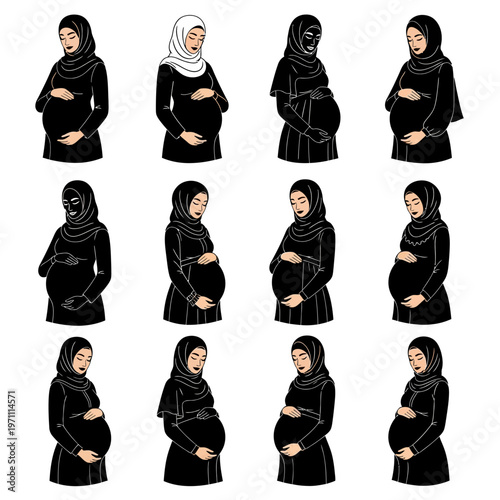 Pregnant Women Wearing Different Hijabs.