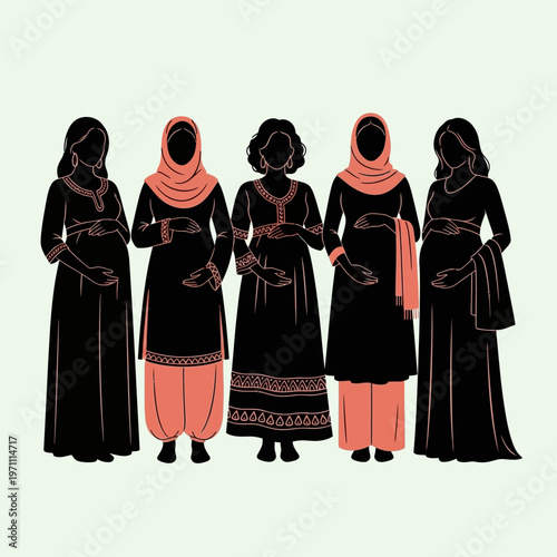 Women wearing traditional Middle Eastern clothing.
