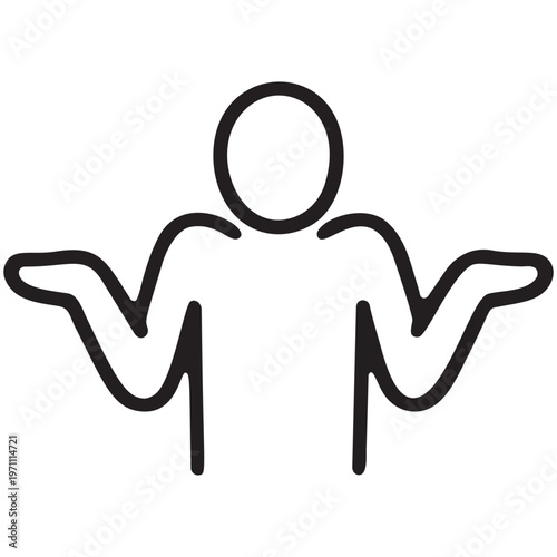 Man shrugging shoulders and showing palms minimalist line icon