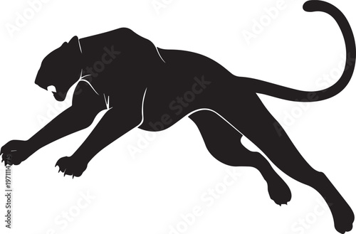 Aggressive Jumping Panther Silhouette Vector Logo Isolated on White Background