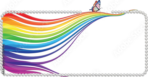 A colorful rainbow flag with a butterfly flying above it, symbolizing freedom and diversity.