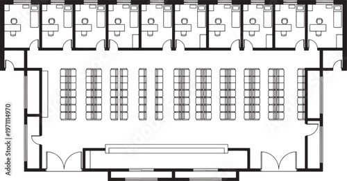 Modern office blueprint of a co-working space layout. An organized interior space with a well-planned design.