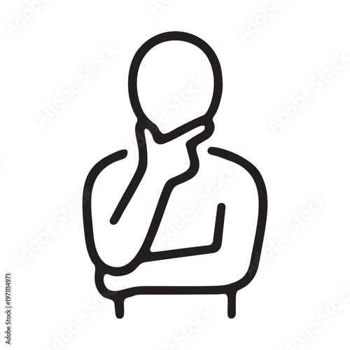 Man thinking and wondering with hand on chin minimalist line icon