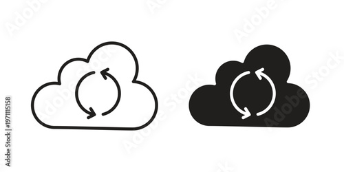 Cloud sync icon set, collection of icon in editable strokes and flat versions