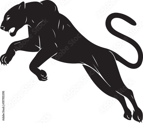 Aggressive Jumping Panther Silhouette Vector Logo Isolated on White Background