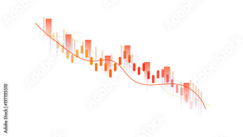 Financial chart showing decline, red candlestick pattern, and trend line PNG. representing market loss and negative performance, digital art.