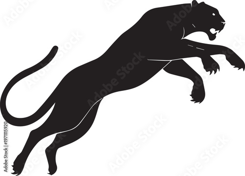 Aggressive Jumping Panther Silhouette Vector Logo Isolated on White Background