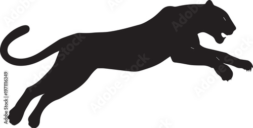 Aggressive Jumping Panther Silhouette Vector Logo Isolated on White Background