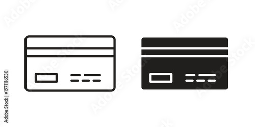 Credit card icon set, collection of icon in editable strokes and flat versions