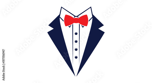 Stylish vector illustration of a tuxedo with a red bow tie and white shirt
