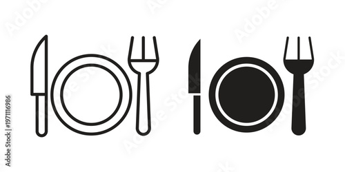 Cutlery icon set, collection of icon in editable strokes and flat versions