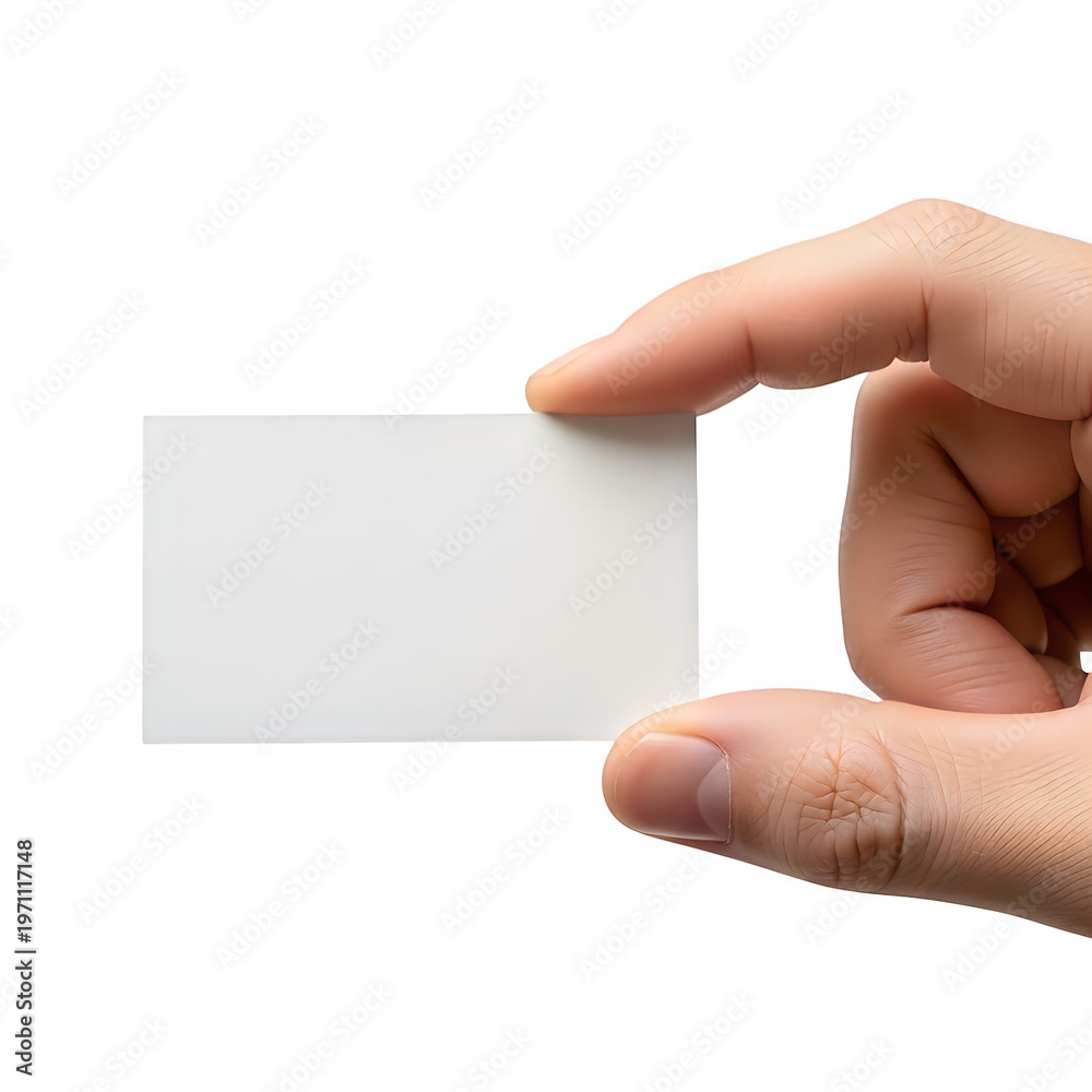 Obraz premium A hand holding a blank white business card against a plain background