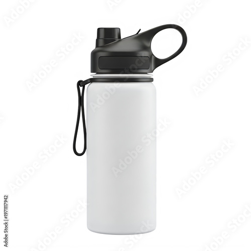 Insulated sports bottle with black lid and handle for hydration on the go
