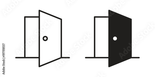 Door icon set, collection of icon in editable strokes and flat versions