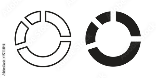 Donut chart icon set, collection of icon in editable strokes and flat versions