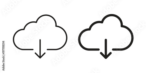 Download from Cloud icon set, collection of icon in editable strokes and flat versions