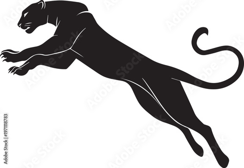 Aggressive Jumping Panther Silhouette Vector Logo Isolated on White Background