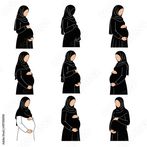 Pregnant Muslim Woman in Hijab Poses.