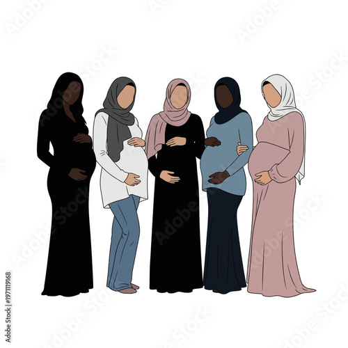 Pregnant Muslim Women in Hijabs.