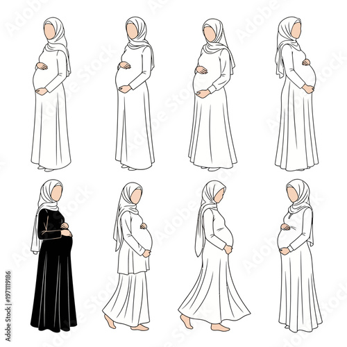 Pregnant Muslim Women Wearing Hijab.