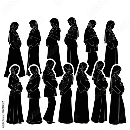 Pregnant women in headscarves standing.