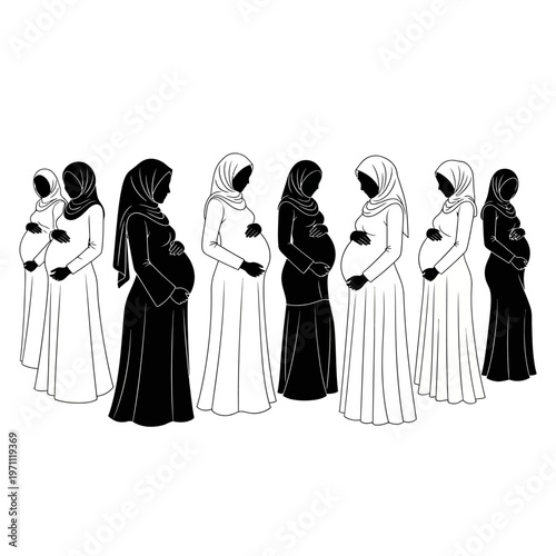 Pregnant women in hijab standing together.